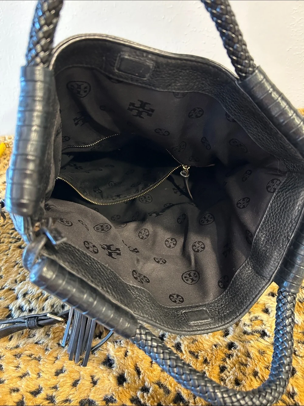 Tory Burch Black Pebbled Leather Crossbody with Tassel